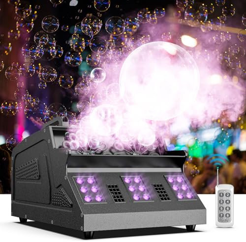 Machine à Fumée à Bulles avec Télécommande, 1500W Machine à Bulles de Savon avec 18 RGB 3 en 1 Effets pour Halloween Noël Fête Mariage DJ Scène Discothèque