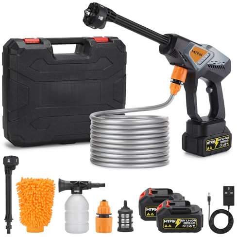 MYPIN Cordless Pressure Washer, Portable Pressure Washers, 6 in 1 Rechargeable Battery Pressure Washer, Cordless Power Washers with 2 Batteries, 5M Hose for Patio and Car, Floor Garden Cleaning