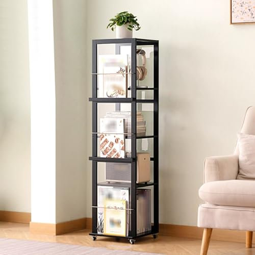 Nordivo Drehbares Bücherregal,Drehregal Bücher,Bücherregal Rund Drehbar,Standregal 360° Frei Drehbares,Bodenstehendes Aufbewahrungsregal,Drehbarer Bücherregalturm,Vitrine Für Das Büro(Black)
