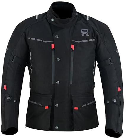 RAXUS SpeedFight CHAQUETA DE MOTO HOMBRE INVIERNO 3/4 IMPERMEABLE Homologada CE (FR/ES, Letras, 4XL, Regular, Regular, Negro/Rojo)