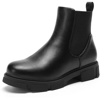 DREAM PAIRS Bottes Femme Chelsea Confortables Chaudes Antidérapantes Bottines à Enfiler pour Automne Hiver Polyvalentes au Quotidien,Size 38,Noir,DWEMAB2501