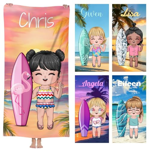 NIBESSER Personalisiertes Strandtuch für die Kleines Mädchen/Kinder Individuelles Reisebadetuch Badetuch mit Namen super weich schnell trocknendes Namenstuch Sommer Urlaub