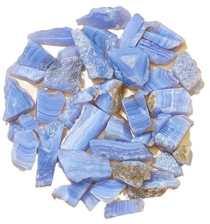 MIROOOO Natural Raw Stones Crystal Natural Crystal Blue Chalcedony Ore Specimen Large Particles Aroma Stone Flower Pot Fish Tank Decorative Ornaments for Tumbling, Cabbing, Fountain Rocks(3-5cm/500g)