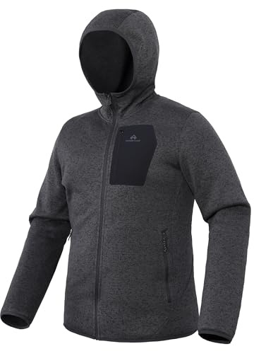 Pioneer Camp Chaqueta de forro polar de punto para hombre, sin capucha, cálida para exteriores, chaqueta de forro polar, informal, cierre de cremallera, sudadera con 5 bolsillos para senderismo al