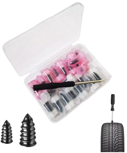 THXFUNAREA 20 Pezzi Kit Riparazione Gomme, Kit Riparazione Tubeless con Cacciavite, Kit Riparazione Gomme Auto & Moto, Chiodi per Riparazione Pneumatici Tubeless