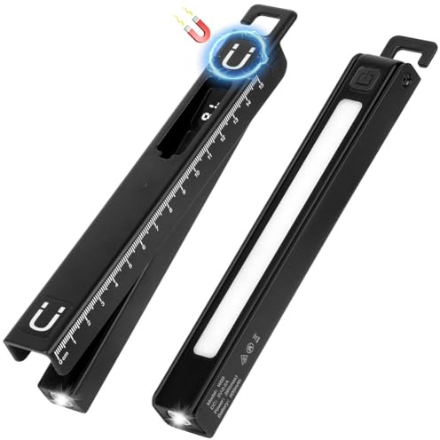 AXFEE Torcia LED Penna, 6 modi Torcia Portatile, Ricaricabilecon Indicatore Batteria e Clip da Tasca, Pieghevole Impermeabile torcia, con righello per Campeggio, Emergenze e Riparazioni- Nero