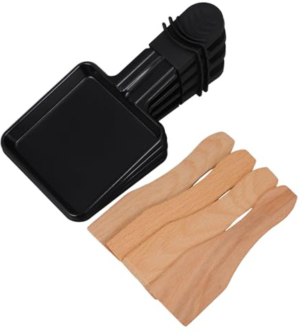 FUNNETOYU Electric Raclette Grill Cheese Melting Pan Set with Non-Stick Metal Pans, Wooden Spatulas, Suitable for Indoor Home Cooking and Cheese Fondue, 4 Small Trays with Handles