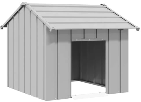 Hundehütte mit Wasserdichtes Dach und Offener Eingang, Outdoor-Hundezwinger für Hinterhof, Terrasse, Innenhof, 85x107x81 cm Grau Verzinkter Stahl