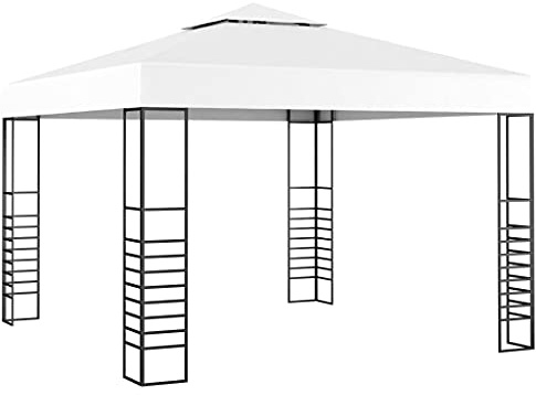 Gartenpavillon 3x3 m Weiß, Robuster Stahlrahmen, UV-Schutz, Wasserabweisendes Polyesterdach mit PA-Beschichtung, Doppelt ventiliert für Garten, Terrasse, Partys und Events