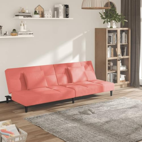 JHQHSM Schlafsofa 2-Sitzer mit 2 Kissen Rosa Samt – 2-in-1 Funktionsmöbel als Bett und Sitzgelegenheit, robuster Holzrahmen, weicher Veloursbezug für Wohnzimmer und Gästezimmer,