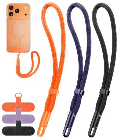 COCASES Phone Lanyard, 3 Pack Phone Wrist Strap Lanyard with 3x Tether Tabs Anti-Theft Adjustable Cell Phone Strap 360°Rotating Wristlet Keychain for Smartphones Black，Auburgine，Orange