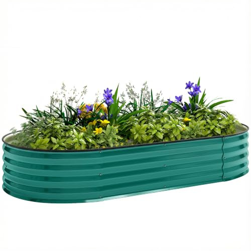 Outsunny Galvanised Raised Beds for Garden, 180 x 90 x 30cm, Light Green | Metal Elevated Planter Box with Safety Edging, DIY Assembly, for Growing Flowers, Herbs, Succulents