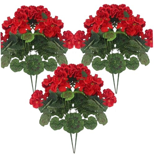 Wedhapy Fiori Artificiali 6 Pezzi Gerani Artificiali Fiori Realistici da 14 Pollici con Rami Regolabili Geranio di Seta Vivace a Lunga Durata per Interni, Rosso