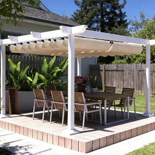 HOFUNTRE Toile d’Ombre Rétractable pour Pergola, Couverture De Pergola Rétractable D'auvent De Vague Bâche Coulissante de Remplacement avec Câbles, Protection(W:2.5m/8.2ft*L:10m/32.8ft)
