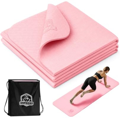 HAPBEAR Reise Yogamatte faltbar 183x61x0,6cm – rutschfeste TPE Yogamatte klappbar mit Tragetasche, leicht & platzsparend für Yoga, Pilates, Fitness & Home Workout