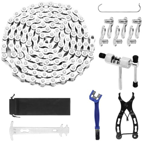 Kit d'outils pour chaîne de vélo à 9 vitesses, 1/2 x 11/128 pouces 116 maillons. Comprend un brise-chaîne, un testeur de chaîne, un antivol de chaîne, une pince et une brosse. Idéal pour l'entretien