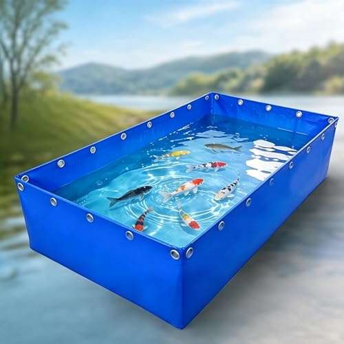 Yopappol Tanque De Acuario Plegable para Peces, Estanque Rectangular Azul De Lona sobre El Suelo con Válvula De Drenaje, Piscina Portátil para Cría De Koi, Tanque De Peces Dorados(2x1x1.2m)