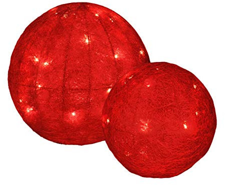 2er Set beleuchtete Sisalkugel für den Innenbreich (rot)