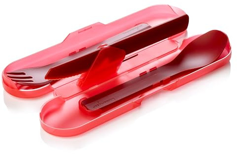 humangear GoBites Trio | Travel & Camping Utensils | Portable & Convertible Dining Ware | Multi-Functional Spork & Knife, Red
