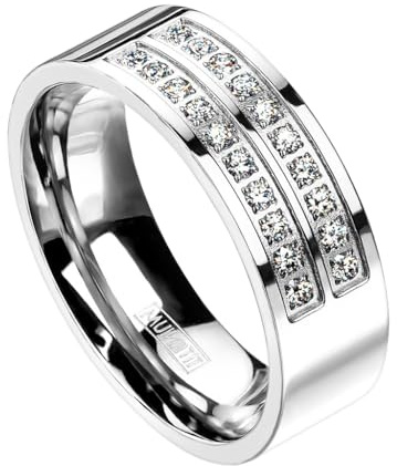Paula & Fritz® Ring Herren Silber Zirkonia Klar Titan-IUM Grade 2 Größe 67 (21,3) 7-mm Ring-Breite Partnerring Verlobungsring Damen-Ring Ehering Solide