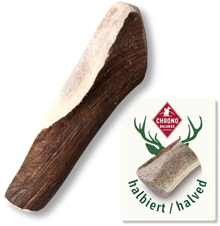 ChronoBalance-XL Corno di Cervo per Cani, Confezione da 1, Dimezzato, 100% Naturale, Osso di Cervo, Cura Dentale, Giocattolo per Cani, Senza Sostanze Chimiche, Lunga Durata