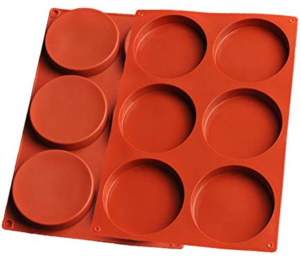 OUKEYI 2 Pack 6-Cavity Large Cake Molds Silicone Round Disc Resin Coaster Mold Non-Stick Baking Molds, Mousse Cake Pan,Chocolate CakePie Custard Tart Muffin Sandwiches Eggs Bakeware