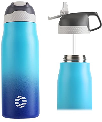 FJbottle 316/304 - Botella de agua con aislamiento al vacío de acero inoxidable con pajita, 550 ml/710 ml, sin BPA, reutilizable a prueba de fugas para deportes, trabajo y viajes