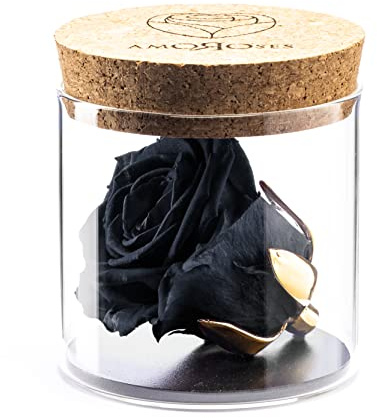 Amoroses Bijou - Ewige stabilisierte Rose mit 24 Karat vergoldetem Kelch im Glasgefäß | Geschenkidee