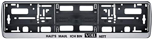 Auto Kennzeichenhalter in der Farbe Silber/Schwarz Nummernschildhalterung Auto, Nummernschildhalter lustige Sprüche Zitate halts Maul 2 Stück