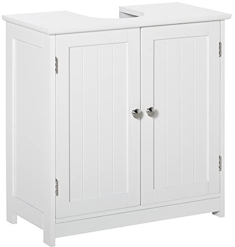 kleankin Under Sink Bathroom Cabinet, Freestanding Under Sink Cabinet with 2 Doors and Adjustable Shelf for Basin without or with Pedestal, White