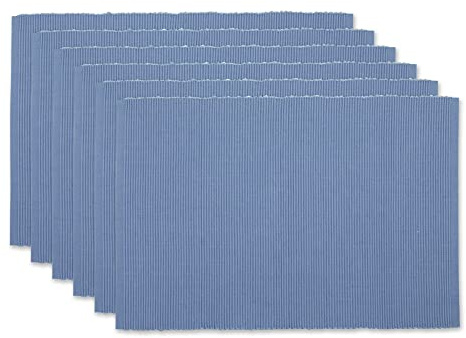 DII Basic Everyday Gerippte Tischsets, 100% Baumwolle, Set aus Platzsets, 33 x 48 cm, blau (Stonewash Blue), 6-teilig