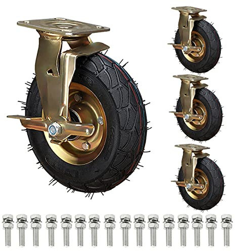 LIGUOYI 4 Stück SchwerlastLenkrolle Mit Bremse Geräuschlose Luftreifen Gummirolle Tragkraft 600/800 Kg SchubkarrenLenkrolle Möbelrollen - Plattformwagen Transportrollen Mit Befestigungsschrauben