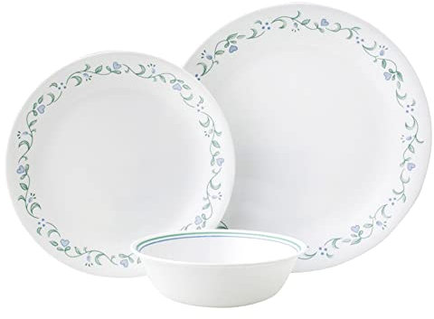 Corelle Essgeschirr 12 Personen Country Cottage | Premium Essgeschirr aus einzigartigem dreifach gepresstem Vitrelle™ Glas | Backofenfest 175°C | Mikrowellengeeignet | Gefrier- & spülmaschinenfest