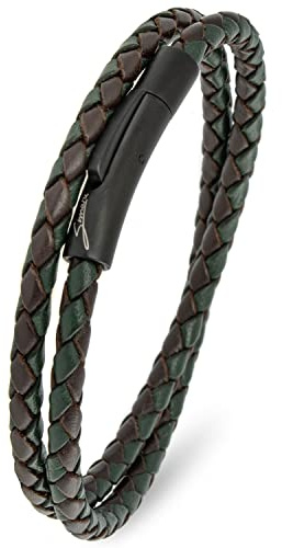 Simaru Lederarmband, 4mm geflochten zum Wickeln für Frauen & Männer, Echtleder-Wickelarmband mit Edelstahl Hakenverschluss, Premium-Qualität ((41cm Lenght - L), Dunkelgruen mix)