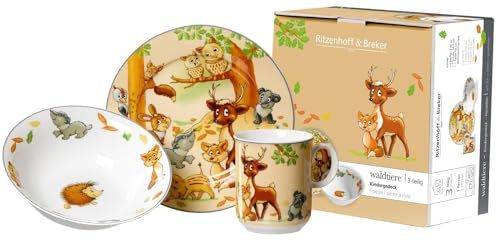 Ritzenhoff & Breker Set di stoviglie per bambini, motivo: animali della foresta, 3 pezzi