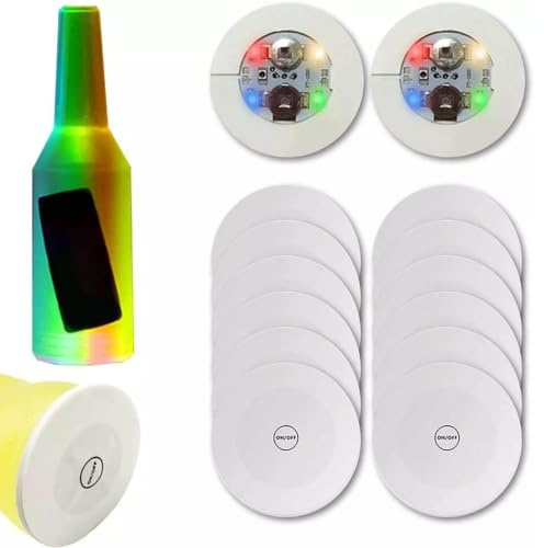 12 Stück LED-Untersetzer, Leuchtende Untersetzer, LED-Flaschenbeleuchtung, LED-Aufkleber, Untersetzerscheiben, Leuchtend Für Getränke, Blitz, Beleuchtete Tassen, Untersetzer Für Champagner, Party, Bar