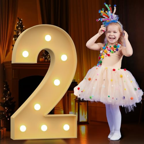 Tongjoy Marquee Light Up Numbers 2, 3FT Marquee Number Balloon, Marquee Light Up Numbers for Party Decoration, Birthday Decor, Anniversary Party Decorations, Balloon Arch Kit