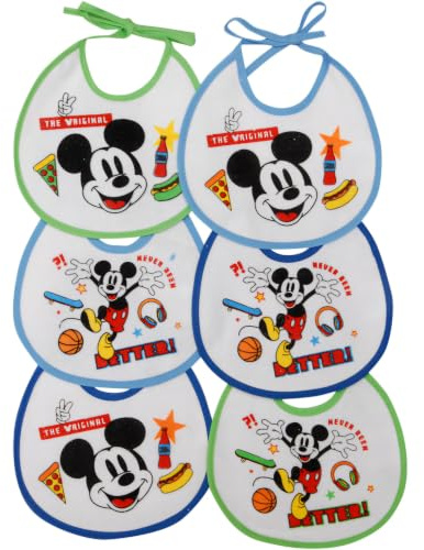 Ellepi Disney Baby Lätzchen 6er Set für Neugeborene, aus 100% Baumwolle mit wasserdichter Rückseite, Minnie und Mickey