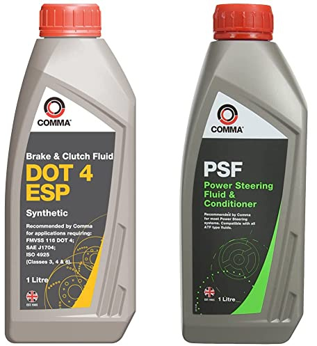 Comma BF4ESP1L DOT 4 ESP 1L Synthetic Brake Fluid & PSF1L 1L Power Steering Fluid RED