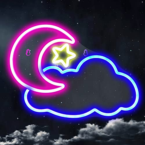 Moon Cloud Star Neon Light Sign, USB Powered Led Night Lights Signs for Wall Decor Kids' Bedroom Bar Wedding Party Decoration Christmas Birthday Gift