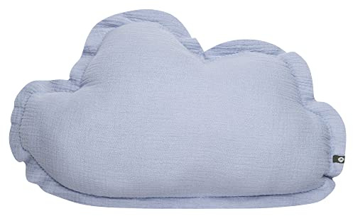 von Herzen Handmade Musselinkissen aus 100% Baumwolle I Kinderkissen Dekokissen Musselin in Wolkenform I Wolkenkissen für Kinderzimmer & Bett I Handgenähtes Kissen mit Watte gefüllt (Hellblau)