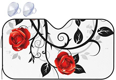 Pare-Brise Pare-Soleil Goutte Rouge Rose Fleur Art Voiture fenêtre Avant Pare-Soleil bloqueur UV visière rétractable Automobile Pare-Soleil pour véhicule SUV Camion Protecteur 139,7 x 76,2 cm