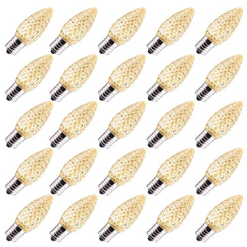 Minetom 100 Pack LED Light Bulbs, Warm White C9 LED Christmas Light Bulbs, Replacement Dimmable Bulbs for Christmas String Lights, Holiday Decoration Indoor & Outdoor Use, E17 Intermediate Base