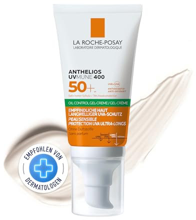 La Roche Posay Anthelios UV Mune 400 Oil Control Fluid, mattierende Gel-Creme mit LSF 50+ für ölige Haut, Mildert Hautglänzen, Mit mattierenden Mikropartikeln und Mexoryl 400, 50 ml