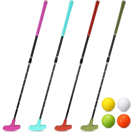 Hiboom 4 Pack Golf Putters for Men and Women Two Way Mini Golf Putter with 4 Balls Adjustable Length Kids Putter Bulk Right or Left Handed Golfers for Children Teenager Junior(Stylish Color,4 Pack)