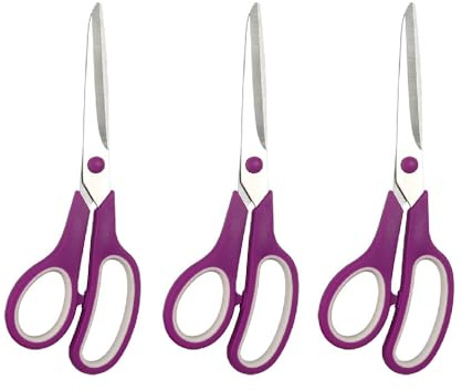 3 forbici per cancelleria da ufficio, 21,5 cm, in acciaio inox, per tagliare la carta e cucire, con lame affilate, per fai da te, artigianato artistico fatto a mano (viola)