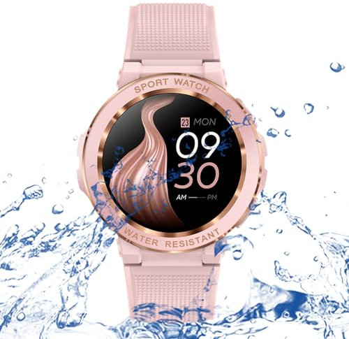 Smartwatch Damen Herren IP67 Wasserdicht Fitnessuhr Sportuhr Bluetooth-Anrufe mit 1.2''Touchscreen Herzfrequenz-Schlafmonitor 7 Tage Lange Akkulaufze Itmehrfach Sportmodi Rosa