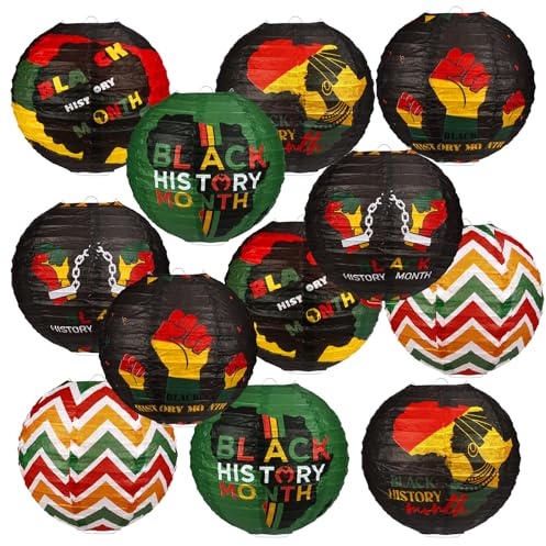 Panelee 12 Pcs Black History Month Party Decorations Paper Lanterns 8 Inches Round Hanging Paper Decorations for Party Office Classroom Supplies Indoor Outdoor