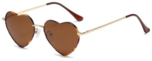 JCTAIFOO Polarisierte Herz Sonnenbrille für Damen Vintage Mode Liebe Form Gold Metallrahmen Nette Party Festival Brille