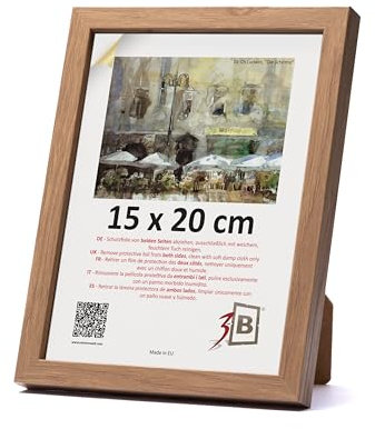 3-B Marco de Foto MEGA - marrón (roble con grano de madera visualmente suave) - 15x20 cm - marco para fotos de madera con cristal acrílico